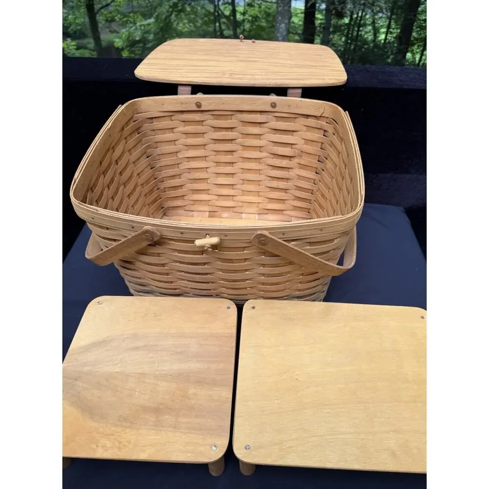Longaberger 1997 Large Picnic Basket 10324 W/ 2 Risers Swing Handles